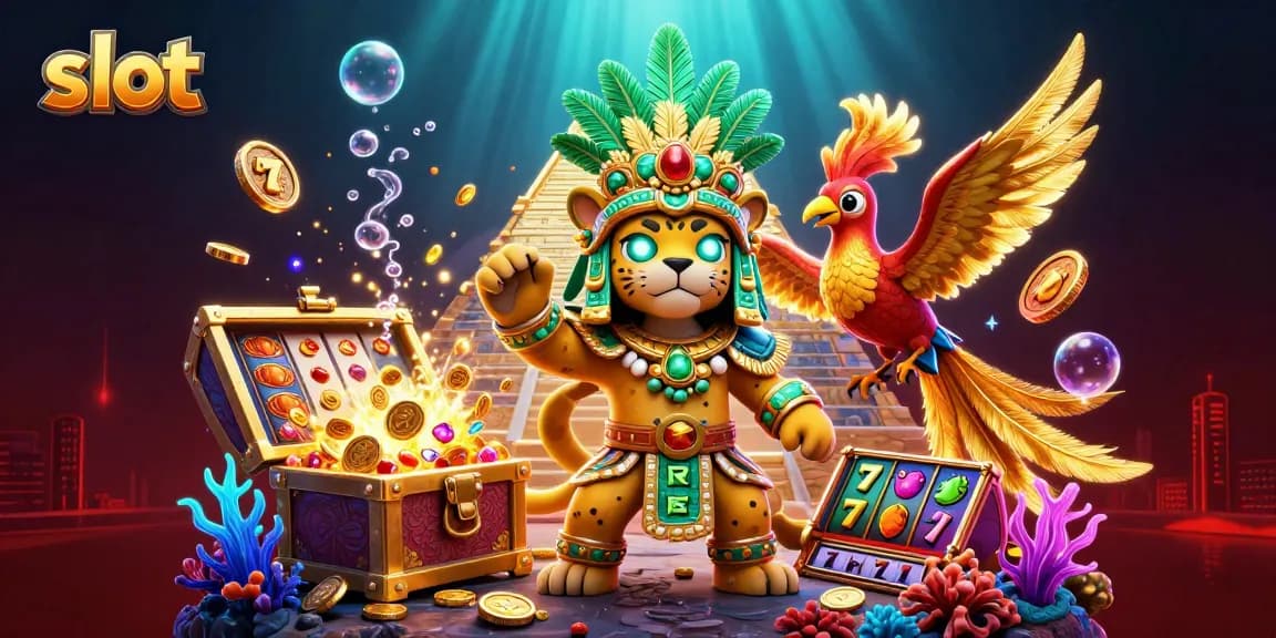 Spin the slot reels in an immersive 3D casino scene filled with vibrant colors and rich details.