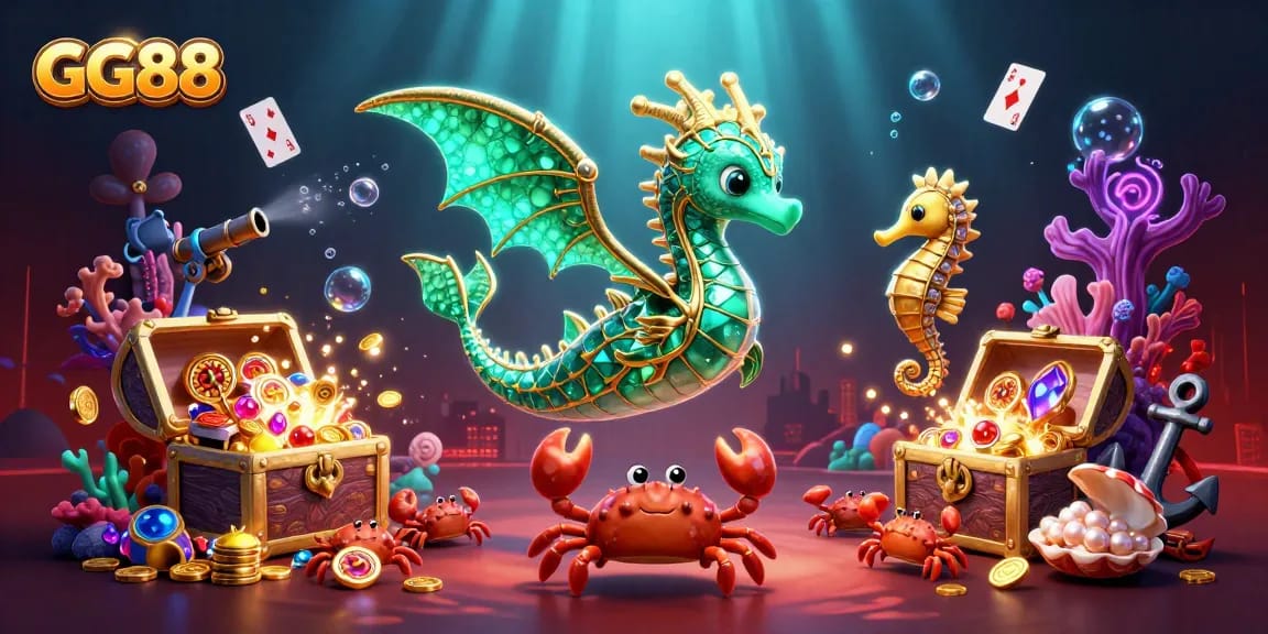 Experience the thrill of GG88's underwater adventure with a vibrant sea dragon and treasure galore.