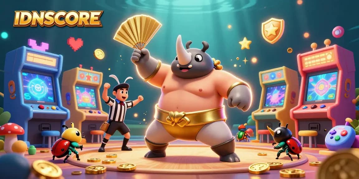IDNSCORE enhances your gambling luck with games illustrated in a vibrant 3D casino scene.