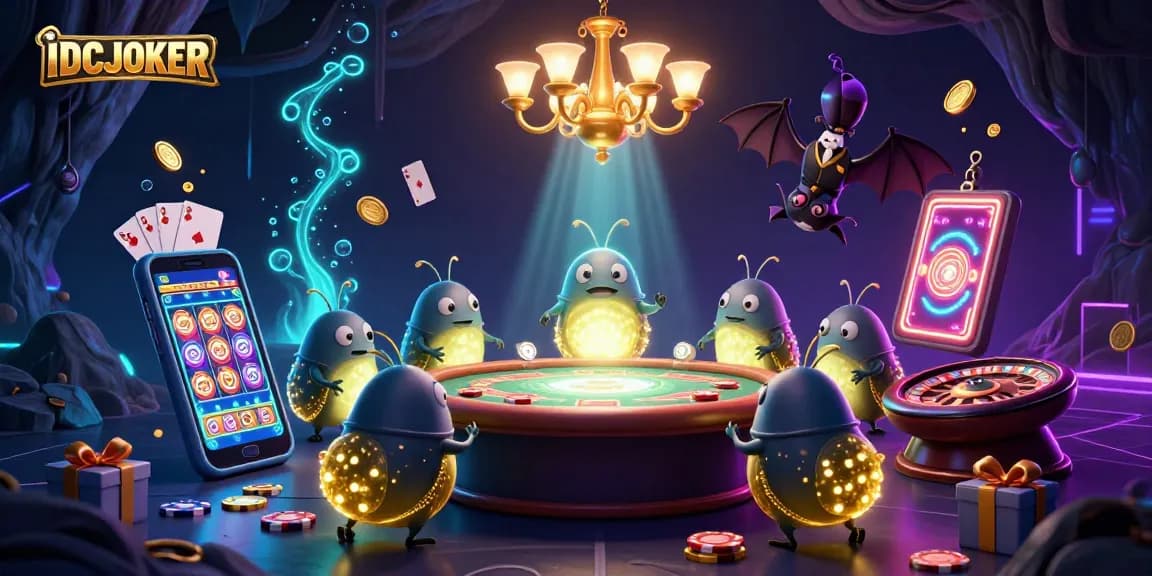 IDCJOKER offers vibrant gameplay with glowing features and engaging elements in a captivating 3D casino scene.