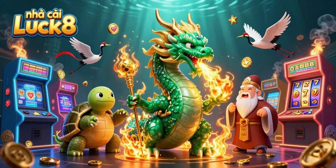Engage with nhà cái Luck8 in a vibrant digital illustration showcasing a dynamic casino theme.