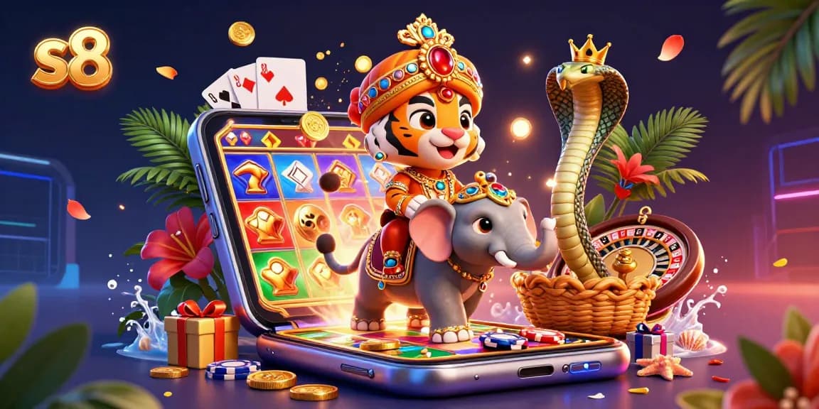 Experience thrilling slots and games like never before with s8's vibrant animated scene.