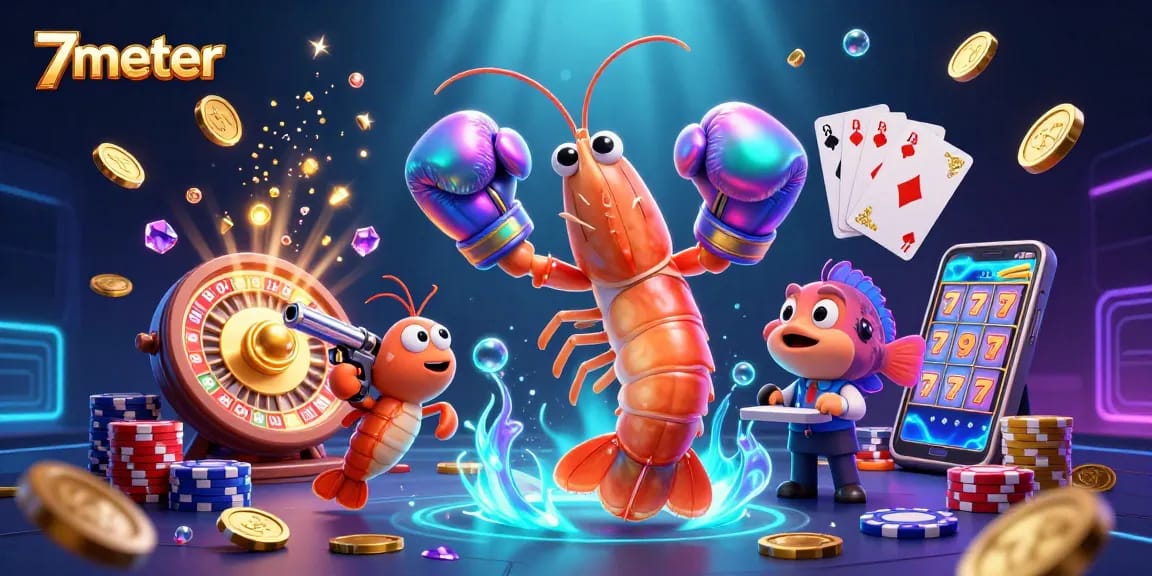 7meter showcases thrilling action with our cartoon shrimp heroes in a dazzling casino scene.