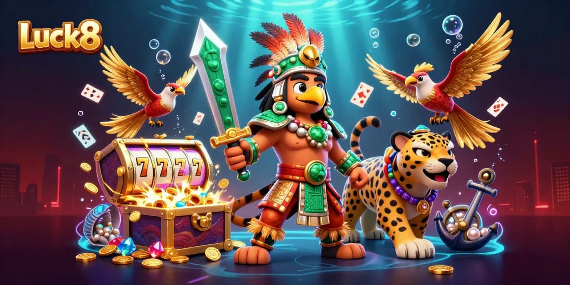 Experience the luck and excitement of Luck8 with vibrant casino themes, spinning reels, and treasure!