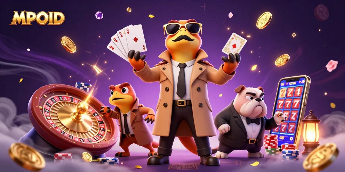 MPOID platform action scene with raptors in a trench coat attempting VIP entry at a bustling casino.