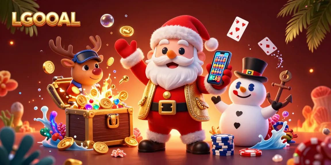 Celebrate wins with LGOGOAL featuring Santa and festive casino excitement in a vibrant scene.