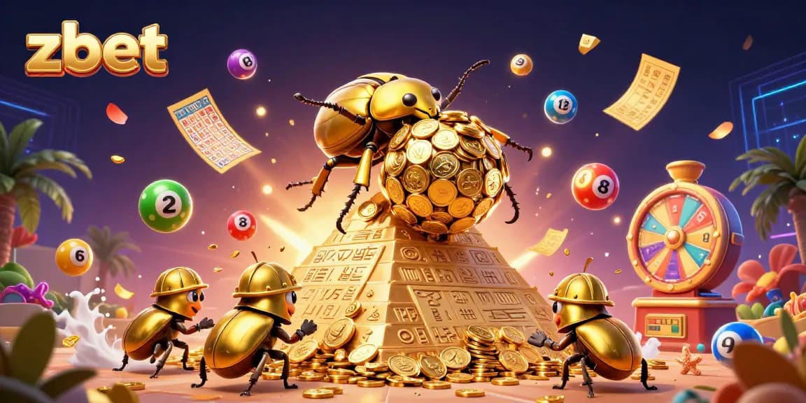 Engage with zbet’s vibrant lottery scene featuring colorful balls and golden coins in a dynamic casino environment.
