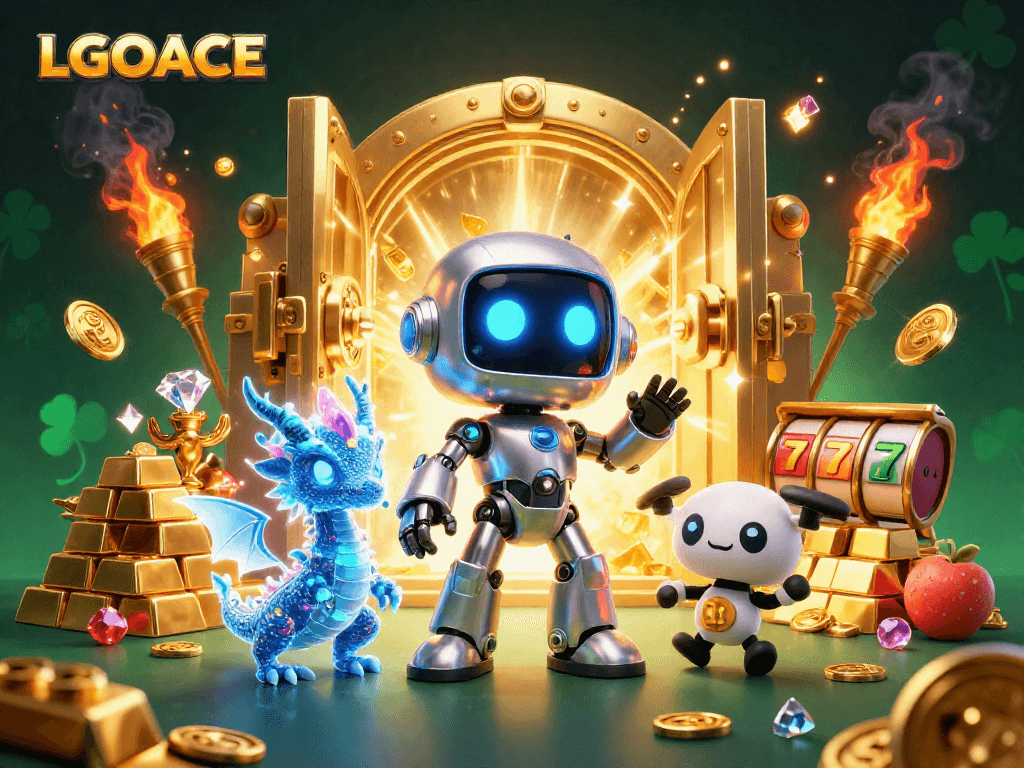 LGOACE brings vibrant action to casino adventures with its cyberpunk robot and holographic dragon.