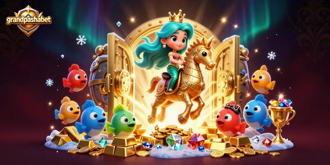 Join the exciting world of grandpashabet with colorful characters surrounded by treasures and rich casino elements.