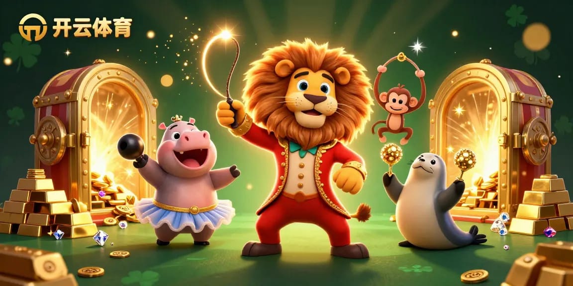 Engage with thrilling games and promotions at 开云体育, featuring a vibrant 3D circus-themed illustration.