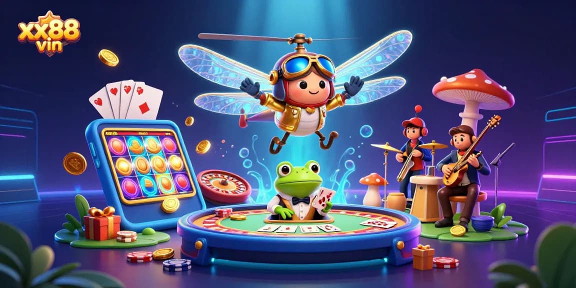 Experience thrilling gaming adventures with xx88 vin's vibrant casino world featuring colorful slot games and lively characters.