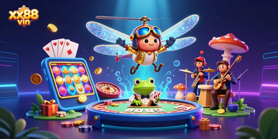 Experience thrilling gaming adventures with xx88 vin's vibrant casino world featuring colorful slot games and lively characters.