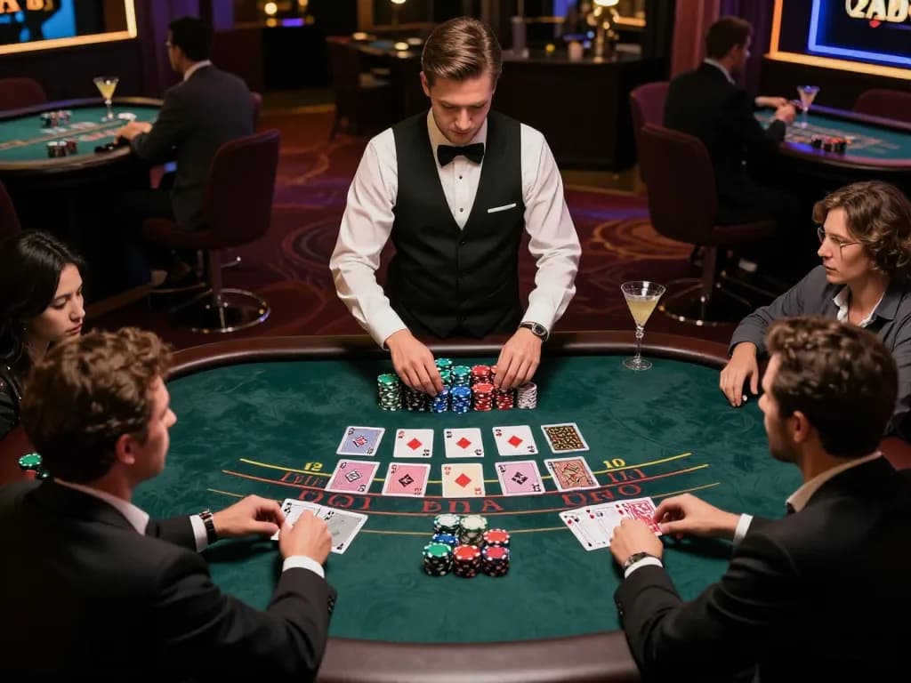 Người chơi tại bàn blackjack LUCK8 thực hiện các cược chiến lược trong môi trường casino cao cấp.