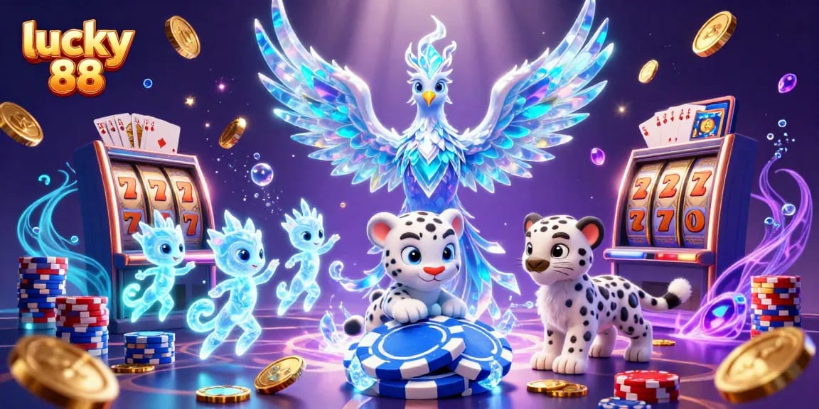 Experience lucky 88 in this vibrant 3D scene featuring dynamic slot machine elements and casino symbolism