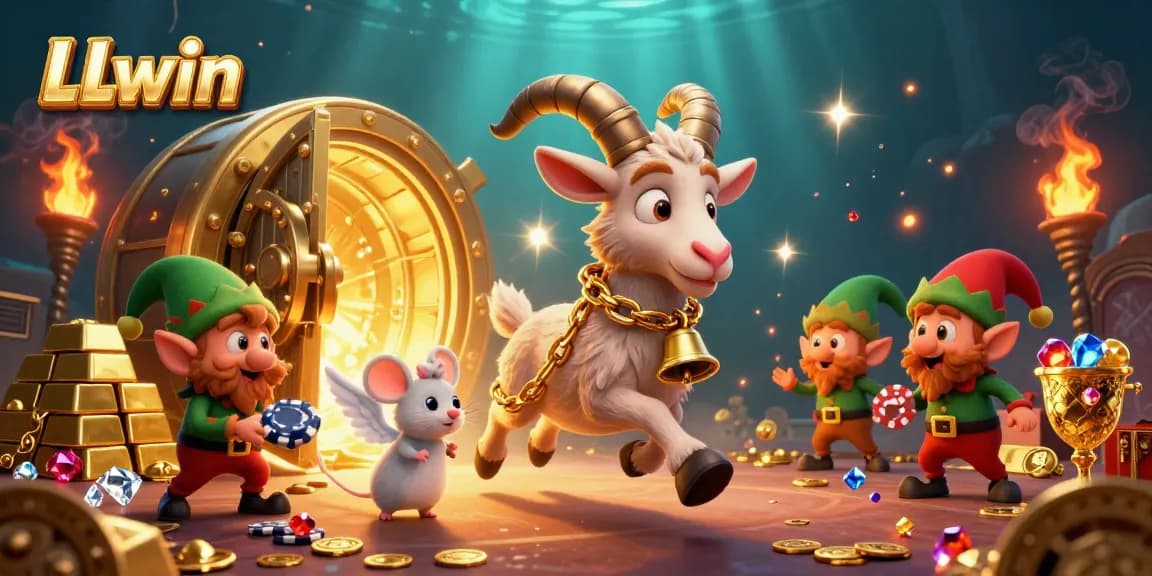 Experience thrilling gameplay at LLwin with whimsical casino characters stealing poker chips amidst treasure galore.
