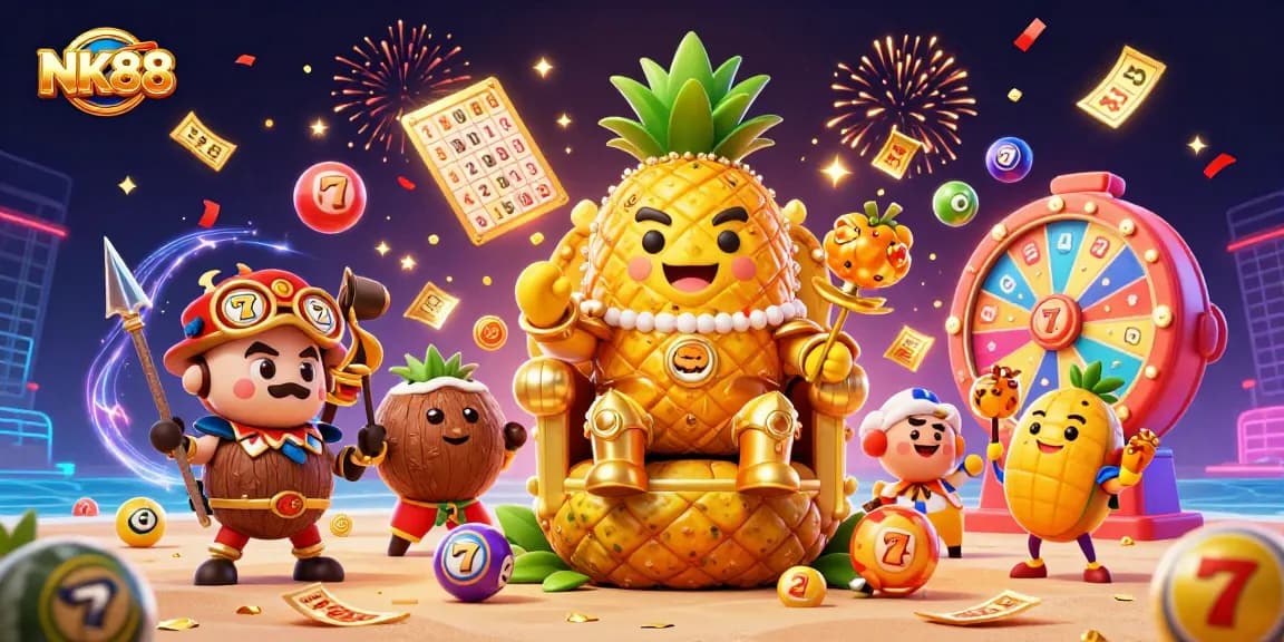 NK88 offers thrilling slot experiences with a vibrant 3D casino scene featuring colorful elements