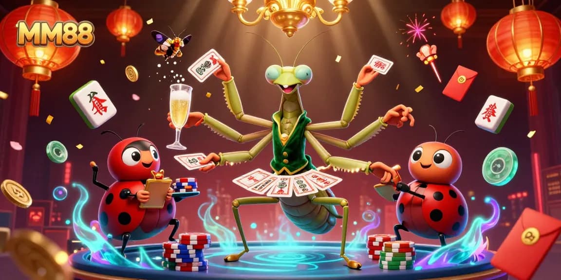 Experience MM88's vibrant casino scene with 3D card sharp and lively game elements.