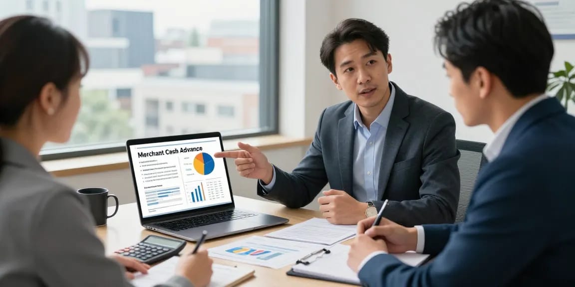 Business consultation on uk merchant cash advance with financial advisor and small business owner