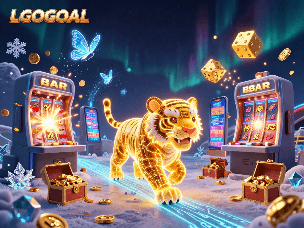 Experience the thrills of LGOGOAL with golden tiger in a vibrant casino scene