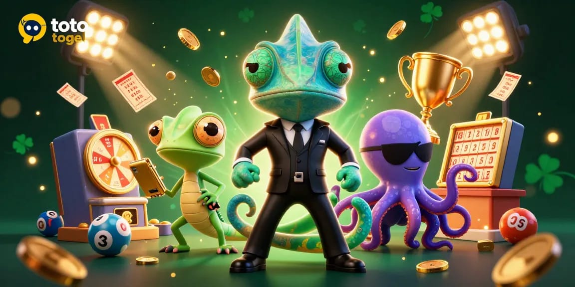 Engage with toto togel in a vibrant lottery-themed scene featuring dynamic characters and elements.