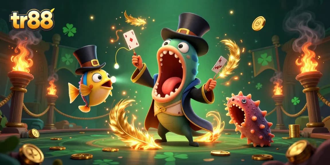 tr88 showcases an enchanting deep-sea casino scene with magical creatures performing thrilling tricks.