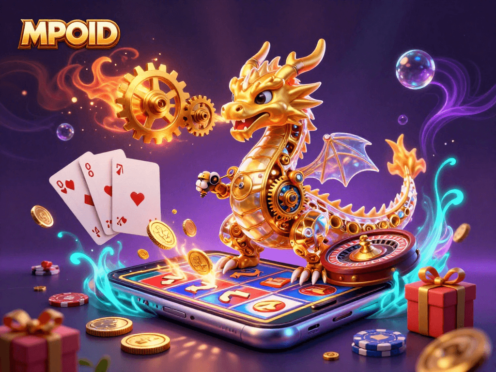 MPOID enhances your winning chances with this dynamic casino illustration showcasing slot gaming excitement.