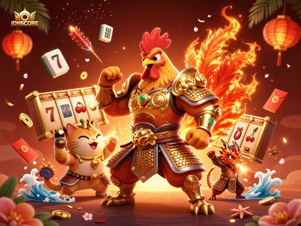 Engage with IDNSCORE's thrilling slot loyalty points event featuring dynamic characters and casino elements.