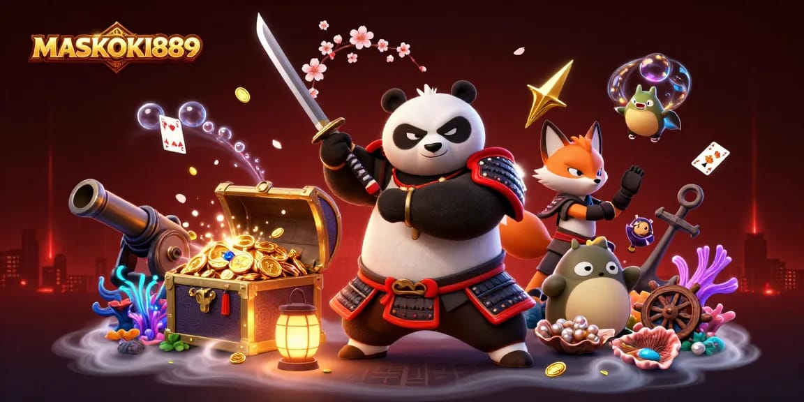 Join the excitement at MASKOKI889 with our vibrant casino adventure featuring action-packed characters!
