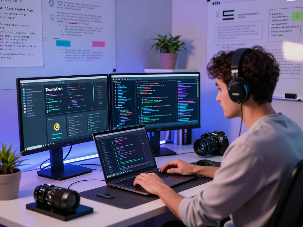 Tornado Cash workspace showcasing cryptocurrency privacy analytics, developer working on Tornado Cash dashboards in a tech-savvy environment.