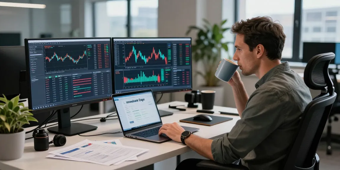Configuración de trabajo digital en finanzas usando Immediate Edge para trading en criptomonedas.