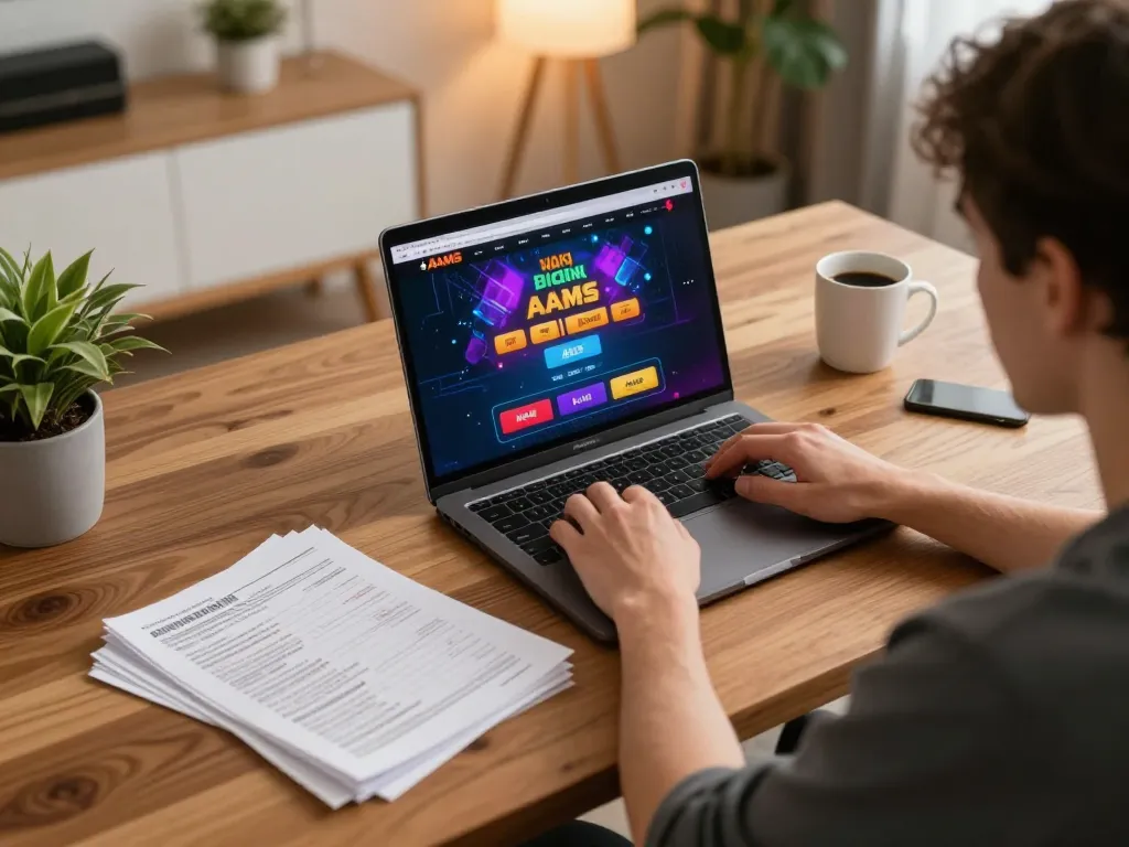 Interazione con la piattaforma del bookmaker non AAMS durante una sessione di gioco d'azzardo online a casa.