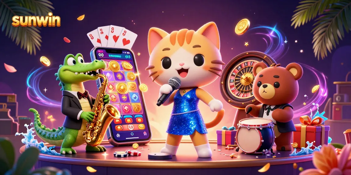 Experience thrilling wins with sunwin's vibrant casino community featuring a jazzy cat, crocodile, and bear.
