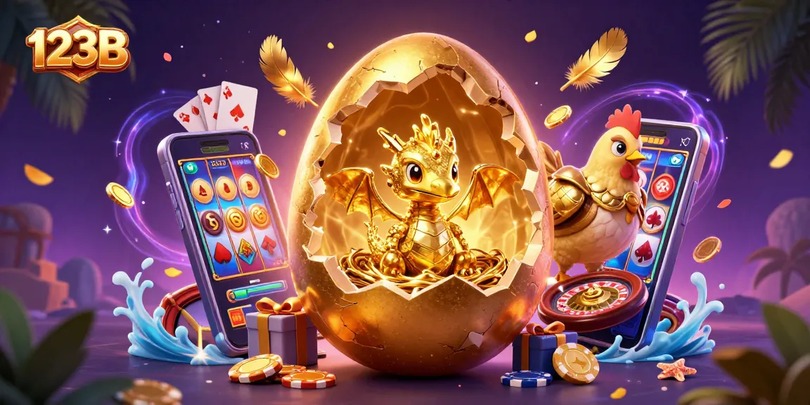 Experience thrilling wins with 123B in a vibrant casino atmosphere featuring golden treasures and games.