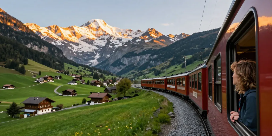 Travel experience on a train ticket journey through the Swiss Alps, showcasing stunning landscapes and adventurous spirit.
