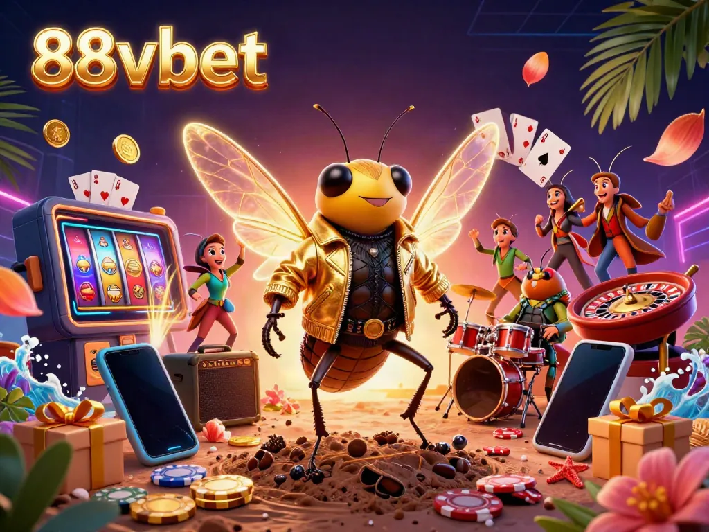 Engage with the thrilling 88vbet experience through vibrant casino-themed 3D characters and dynamic gaming elements.