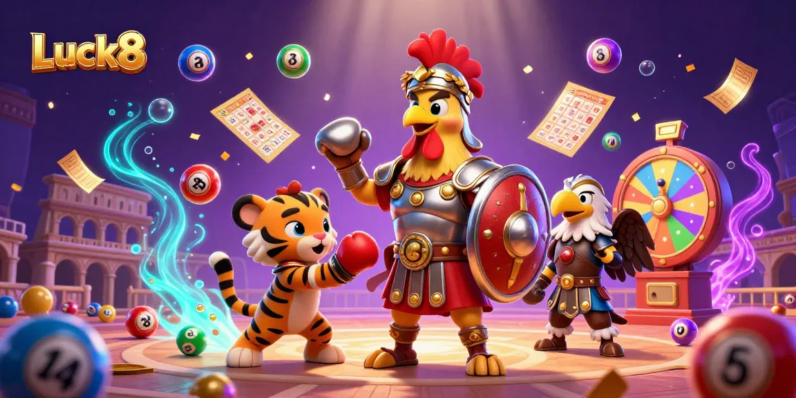 Experience Luck8 action with a thrilling illustration featuring casino elements in a dynamic scene.