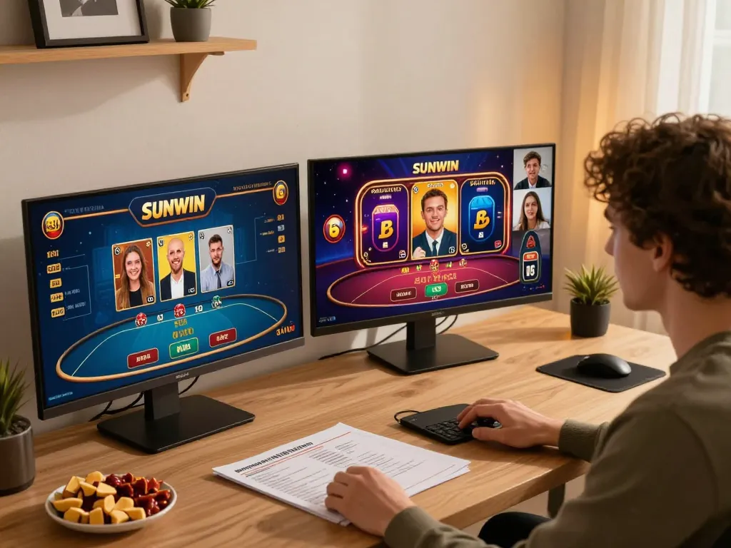 Engaging online gaming experience with sunwin casino games in a modern home office.