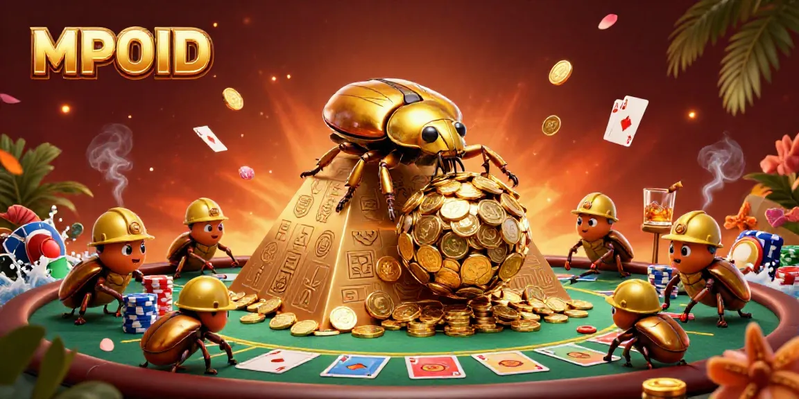 Engage with MPOID's vibrant casino adventure featuring golden beetles and poker excitement.