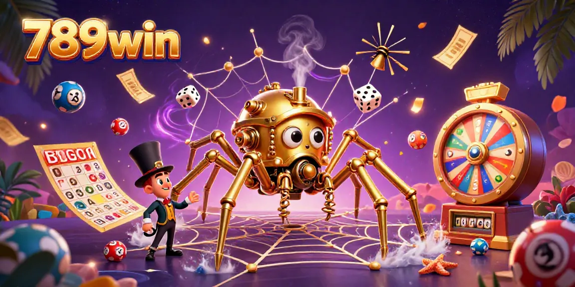 Engage in thrilling gameplay with 789win featuring a whimsical steampunk spider and Victorian fly in a vibrant casino atmosphere.