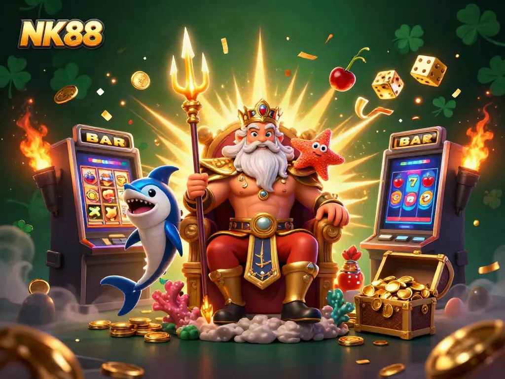 Experience thrilling jackpots with NK88's vibrant casino scene featuring Neptune and rich gaming elements.