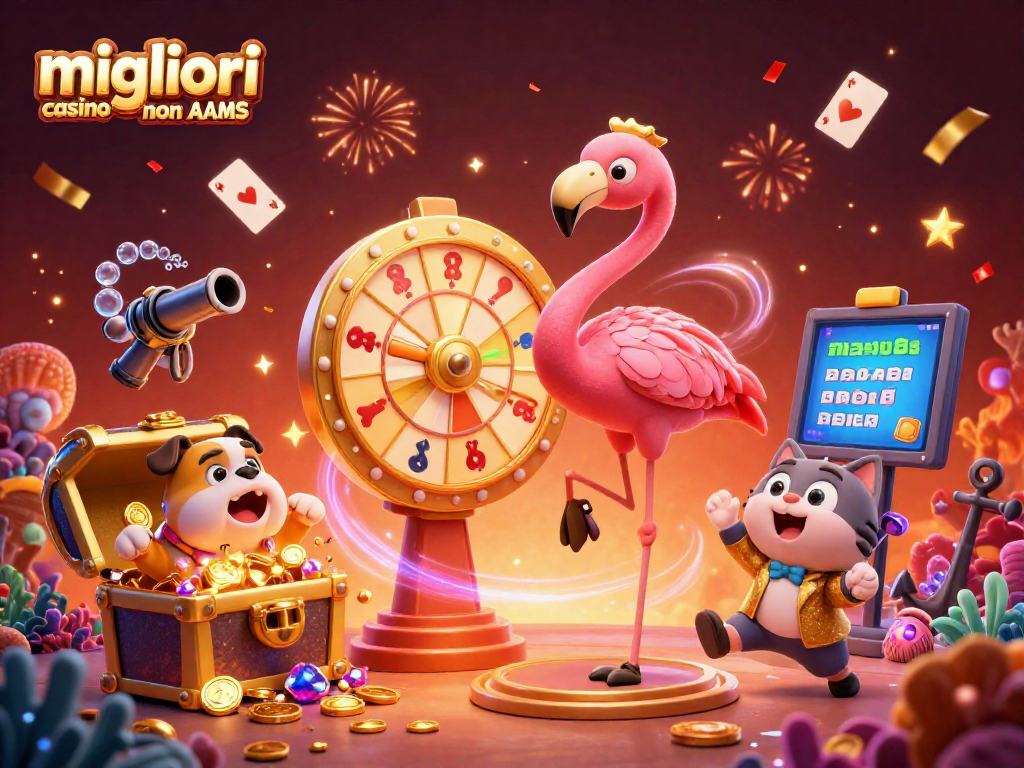Scopri i migliori casino non AAMS con un'incredibile ruota dei premi e personaggi animati in festa.