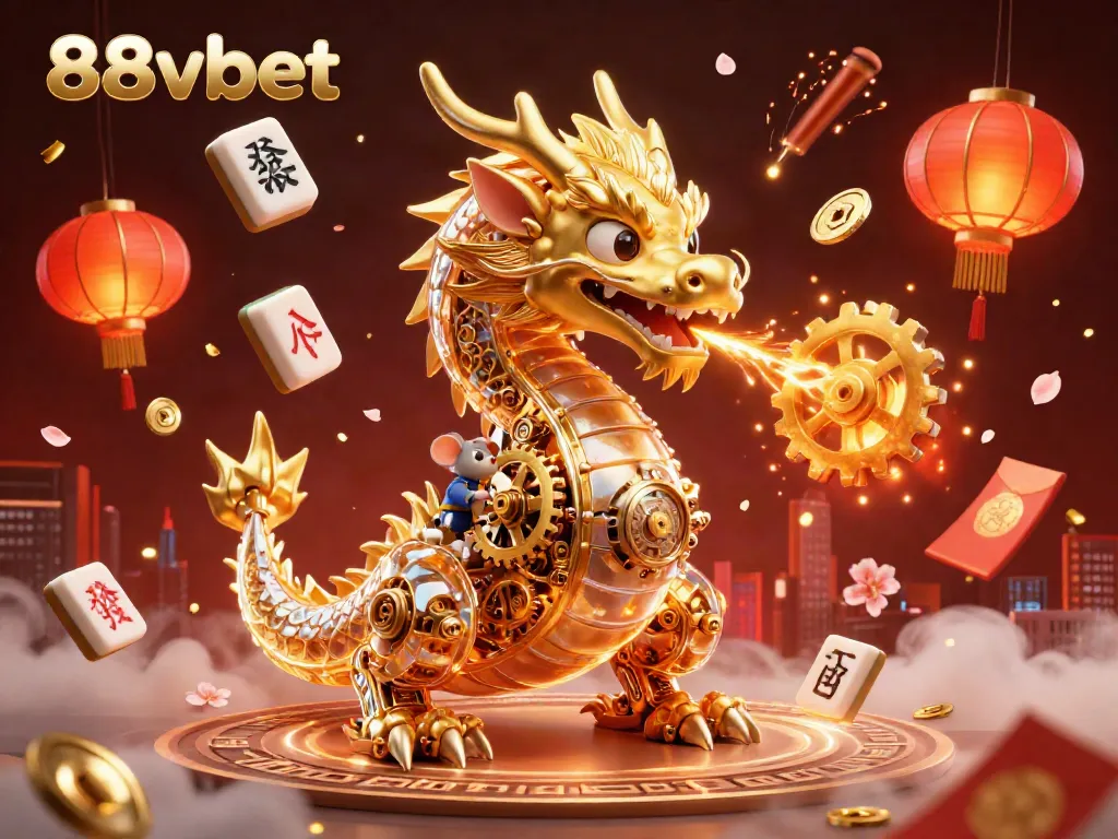 Experience the excitement of 88vbet with a dynamic scene featuring animated golden dragon and vibrant casino elements.