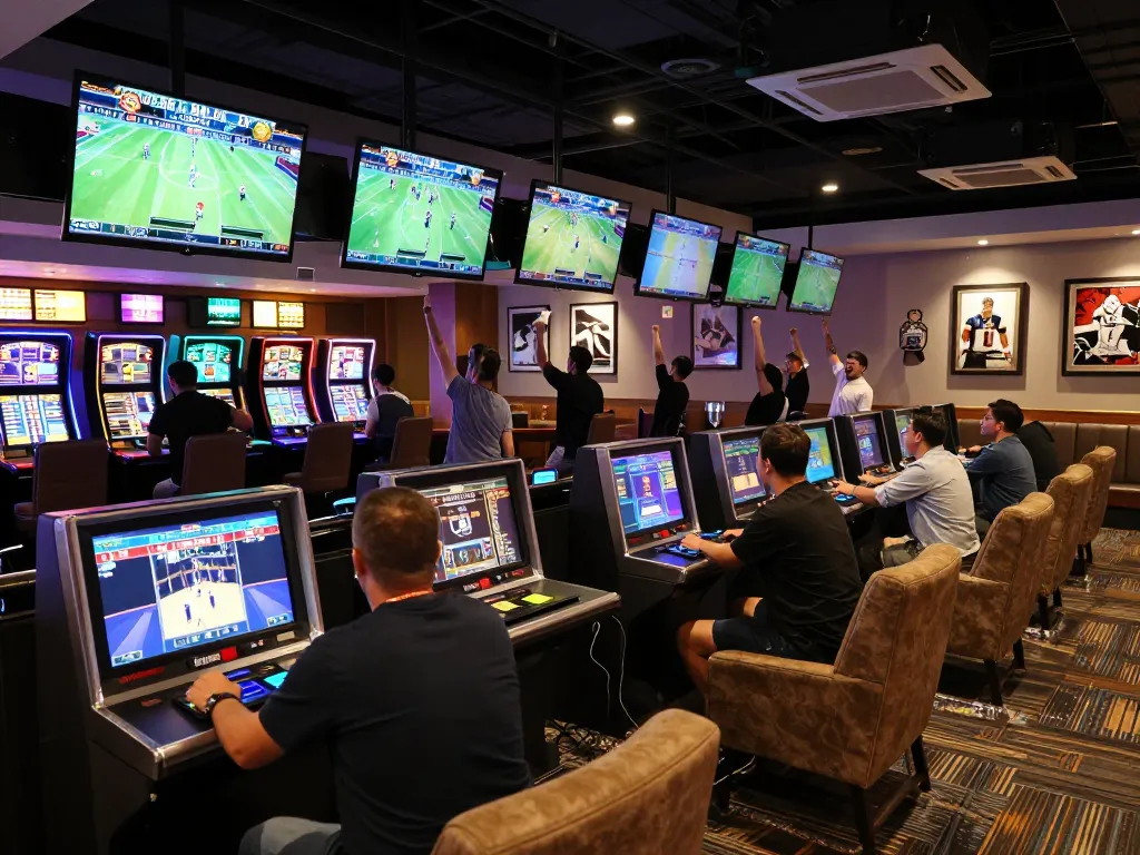 Bettors engaging with the Bongdallu sports betting platform in a lively casino setting