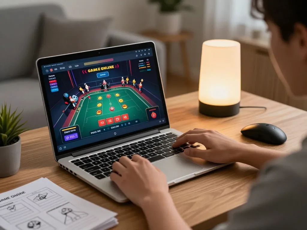 Engaging in GAME ONLINE betting strategies at home with a laptop setup.