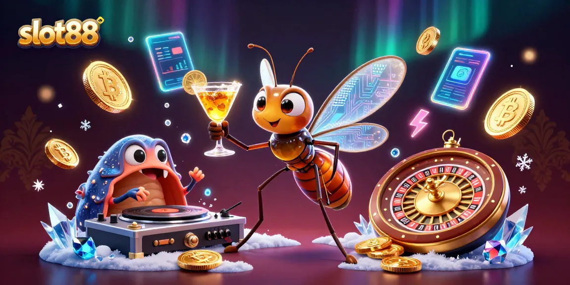 Experience the thrill of slot88 with vibrant 3D characters mixing excitement and crypto elements in a dynamic casino scene.