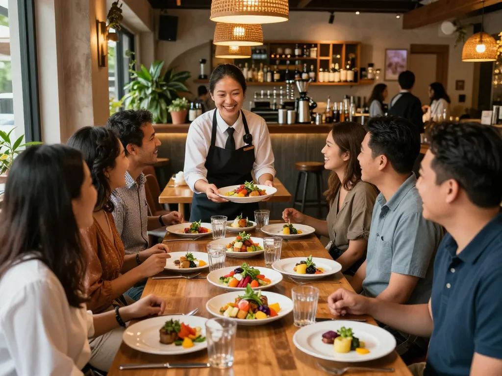 Guests savoring delicious meals at Pokerseri restaurant with warm ambiance.