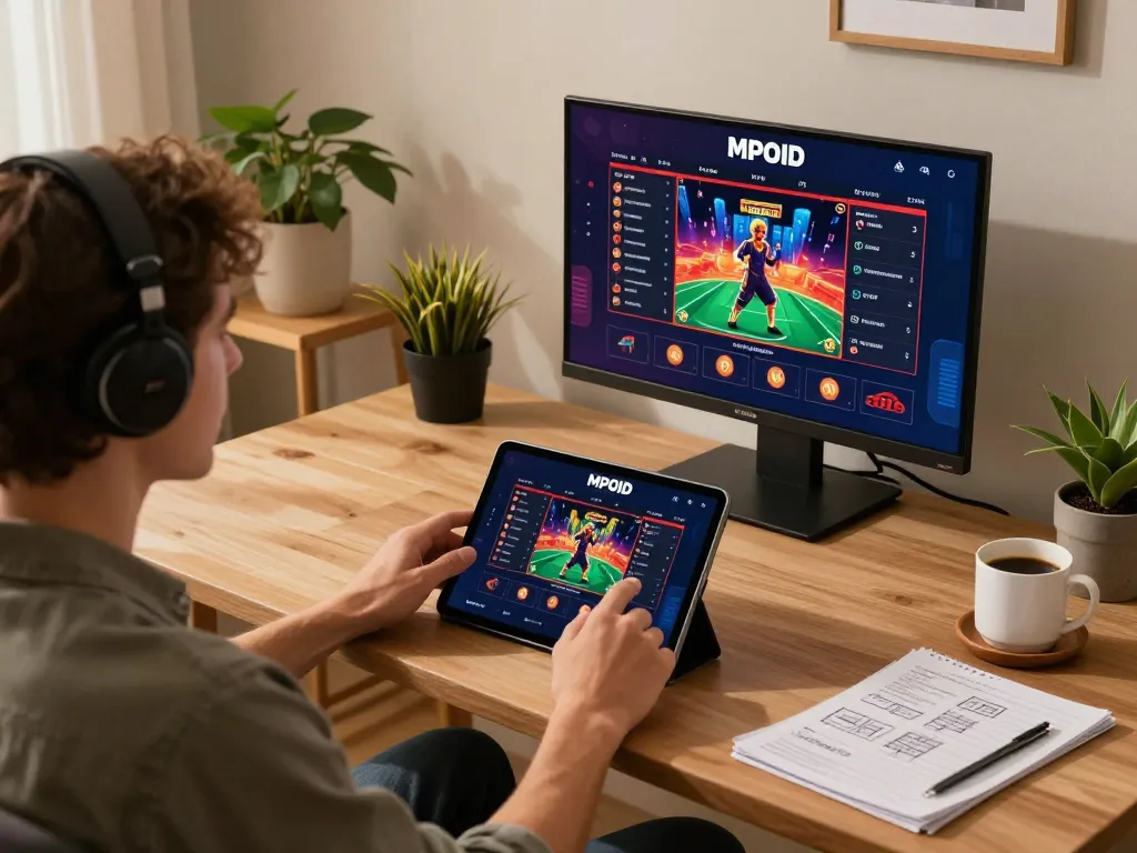 Engaging with MPOID casino app at a stylish gaming setup, an official Agen Resmi for unforgettable experiences.