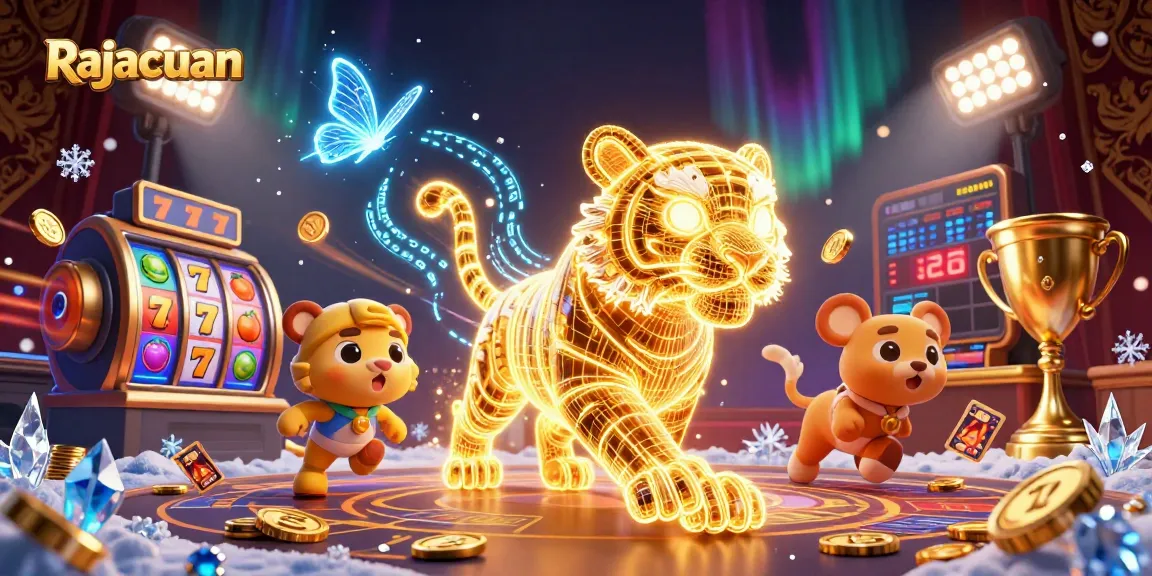Engage with thrilling moments at Rajacuan's dynamic gaming scene filled with vibrant slot symbols and light