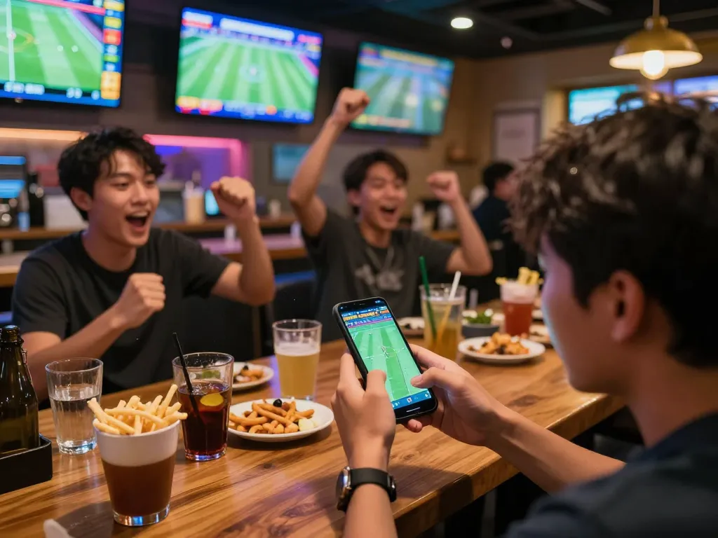 A person places live bets at sports betting on their smartphone with excitement at tylekeonhacai88.