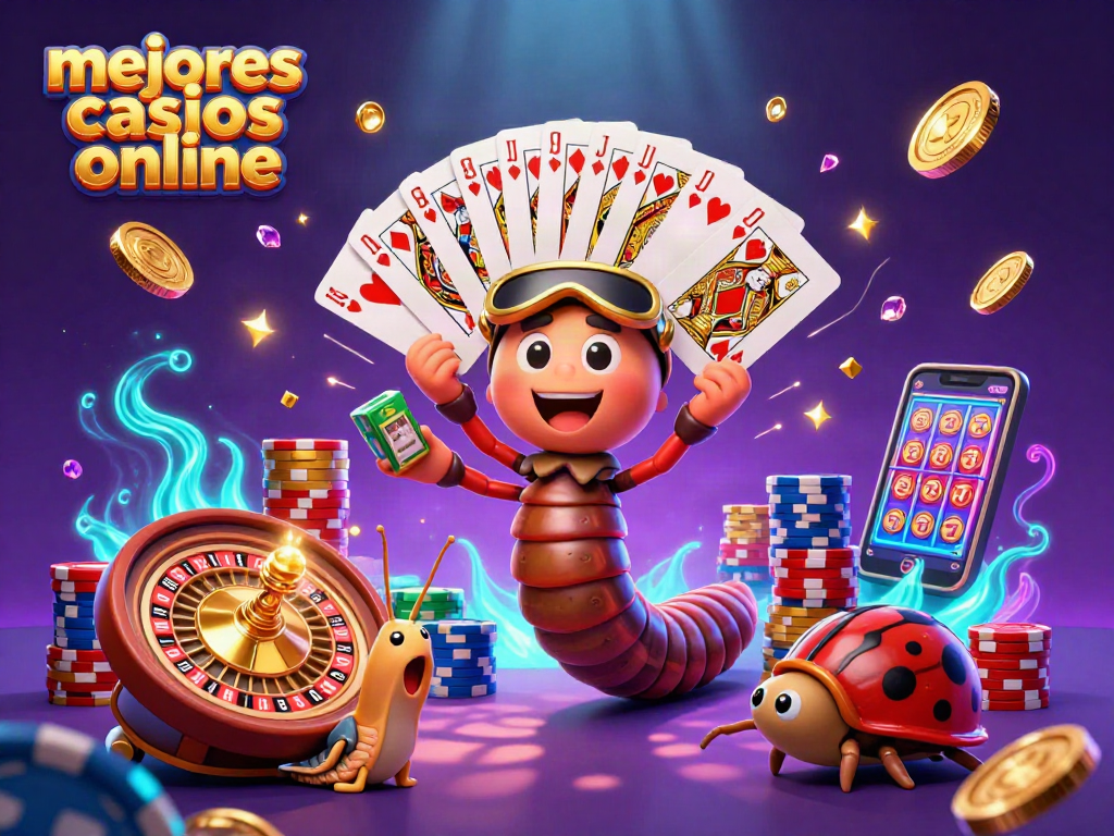 Ilustración 3D detallada mostrando mejores casinos online con un caracol apostador y un trato especial en cartas.